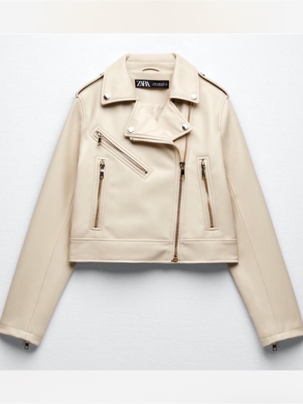 Zara Cream Faux Leather Moto Jacket - Women